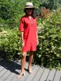 Robe chemise en lin rouge