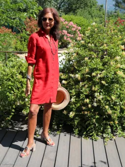 Robe chemise lin rouge