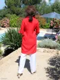Robe chemise en lin rouge de dos