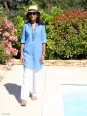 Robe chemise en lin bleu roi avec pantalon