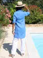 Robe chemise lin bleu roi de dos