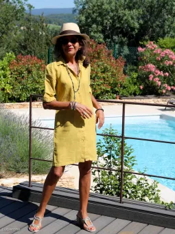 Robe chemise en lin jaune