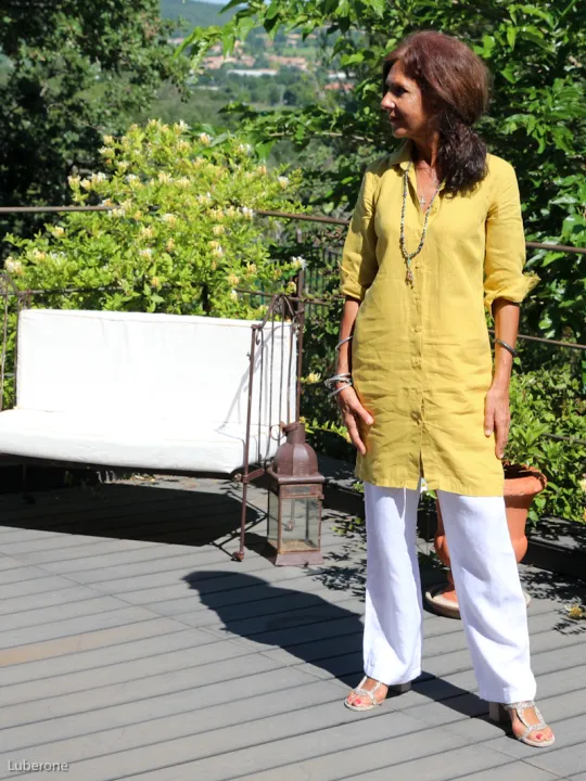 Robe chemise en lin jaune femme