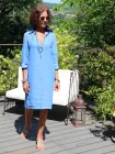 Linen tunic with collar royal blue 