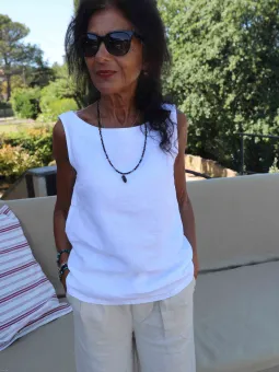 Top en lin blanc sans manche