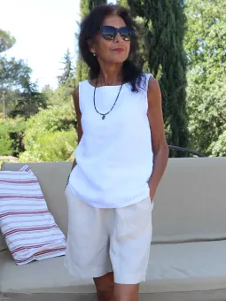 Top lin blanc sans manche