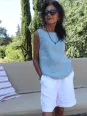 Top en lin gris bleu sans manche