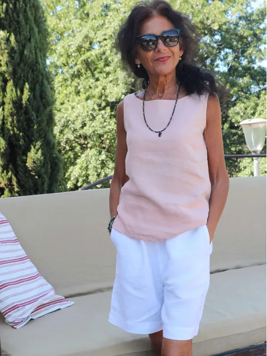 Bermuda femme lin blanc élastique large