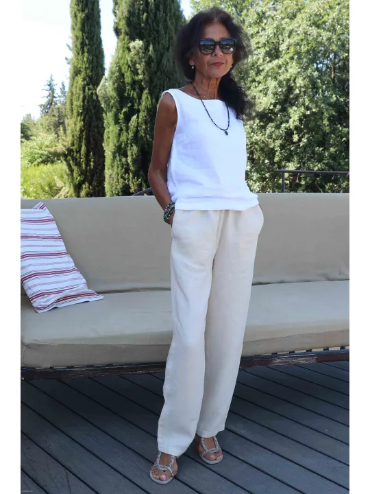 Pantalon lin elastique femme hotsell