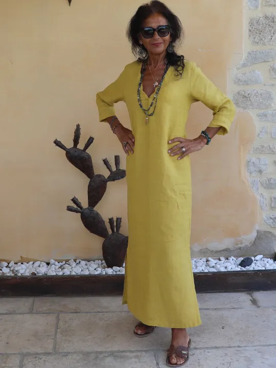 Robe jaune en lin discount