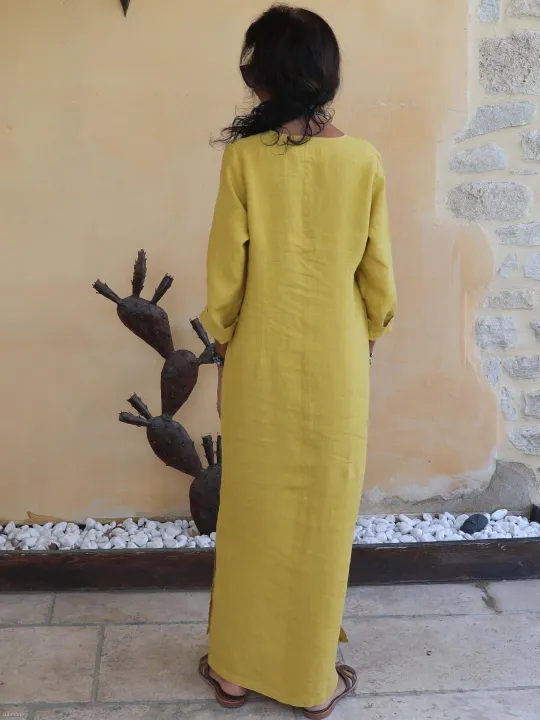 Robe jaune en lin hotsell