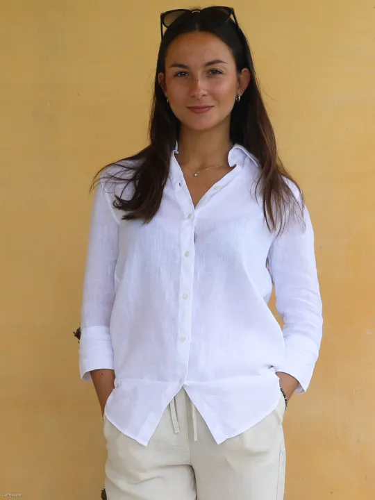 Chemise en lin blanc manche 3/4 pour femme