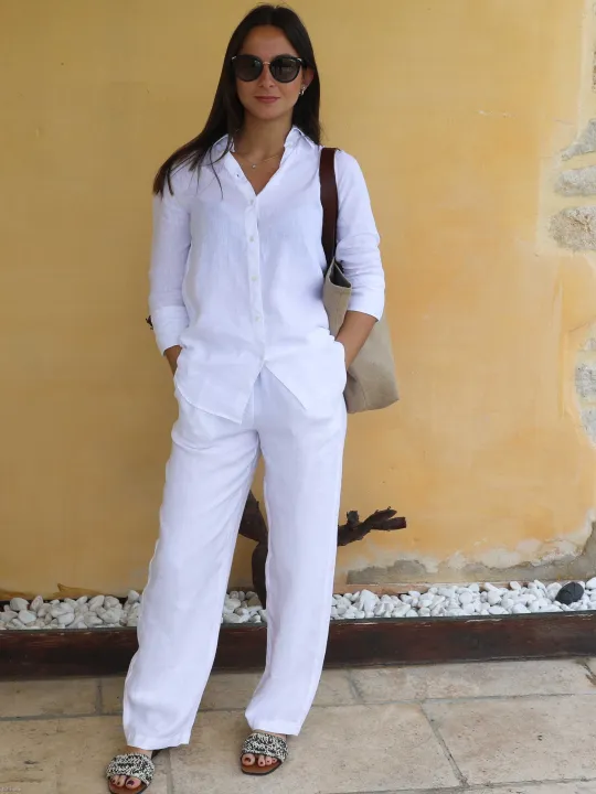 Chemise en lin blanc manche 3/4 femme