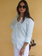 Chemise en lin bleu ciel manche 3/4 pour femme