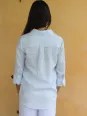 Chemise en lin bleu ciel manche 3/4 pour femme de dos