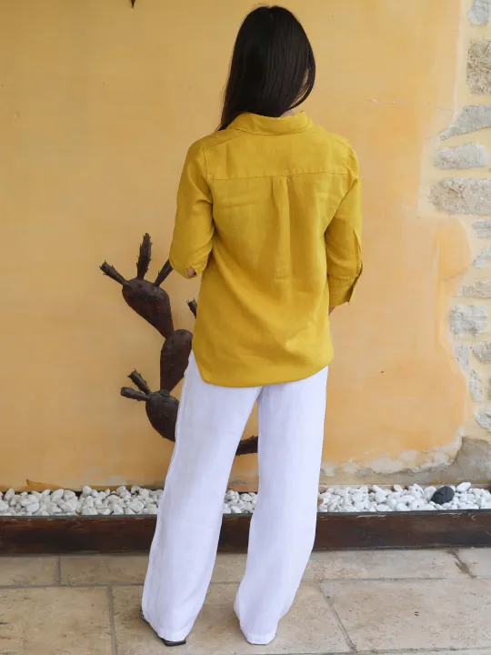 Chemise lin jaune manche 3/4 pour femme