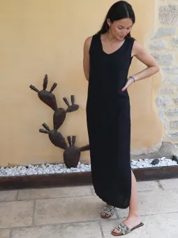 Robe longue en lin noir