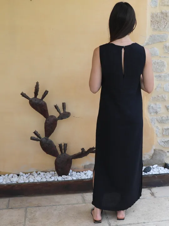 Robe longue lin noir de dos