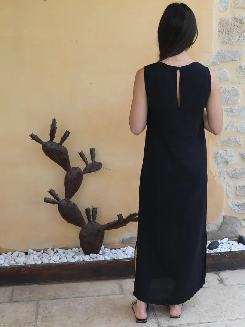 Robe longue lin noir de dos