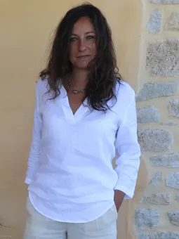 Top en lin blanc manche trois quart