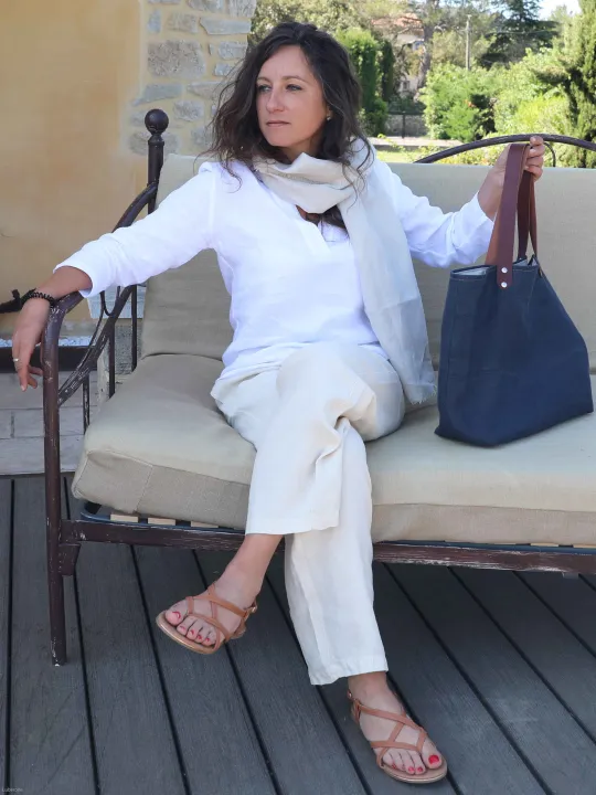 Top en lin blanc manche trois quart femme