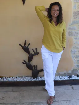 Top lin jaune manche trois quart