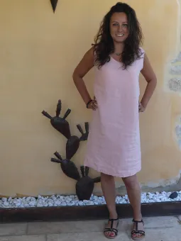 Robe en lin sans manche saumon longueur 1m