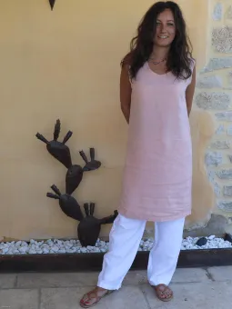 Robe lin sans manche saumon longueur 1m