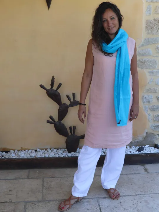 Robe en lin sans manche saumon longueur 1m femme