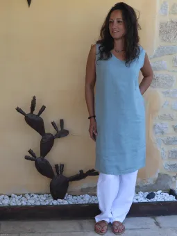 Robe lin sans manche gris vert longueur 1m