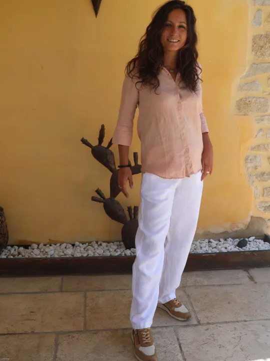 Chemise en lin saumon manche 3/4 femme