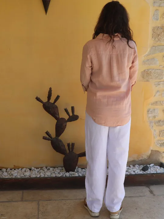 Chemise en lin saumon manche 3/4 pour femme de dos