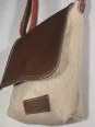 Linen silver grey shoulder bag with a leather flap down