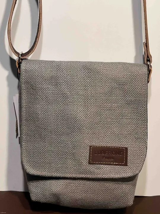 Linen shoulder bag with flap grey face