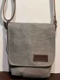 Linen shoulder bag with flap grey face