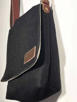 Linen black shoulder bag down