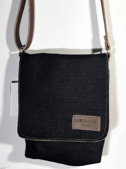 Linen black shoulder bag face