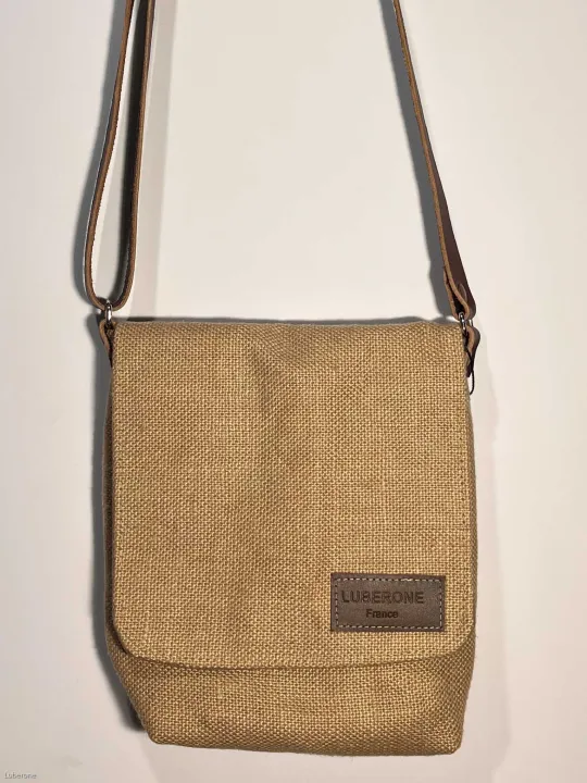 Linen beige shoulder bag face