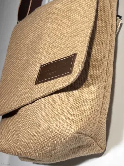 Linen beige shoulder bag down