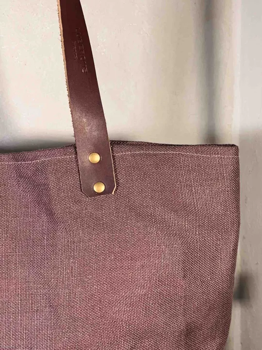 sac lin fermeture aubergine anse