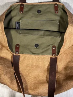 camel linen tote bag closure inside