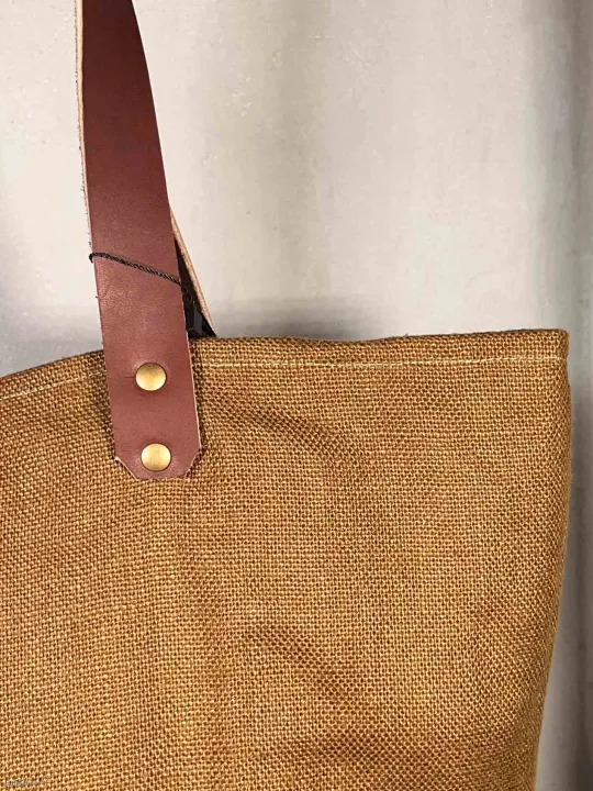 Sac lin fermeture caramel anse