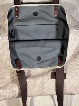 sand linen tote bag closure inside