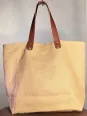 beige linen tote bag closure face