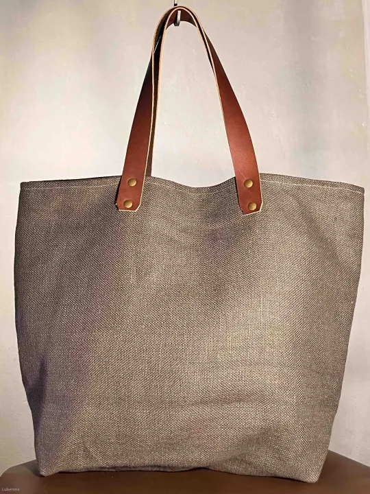 taupe linen tote bag closure face