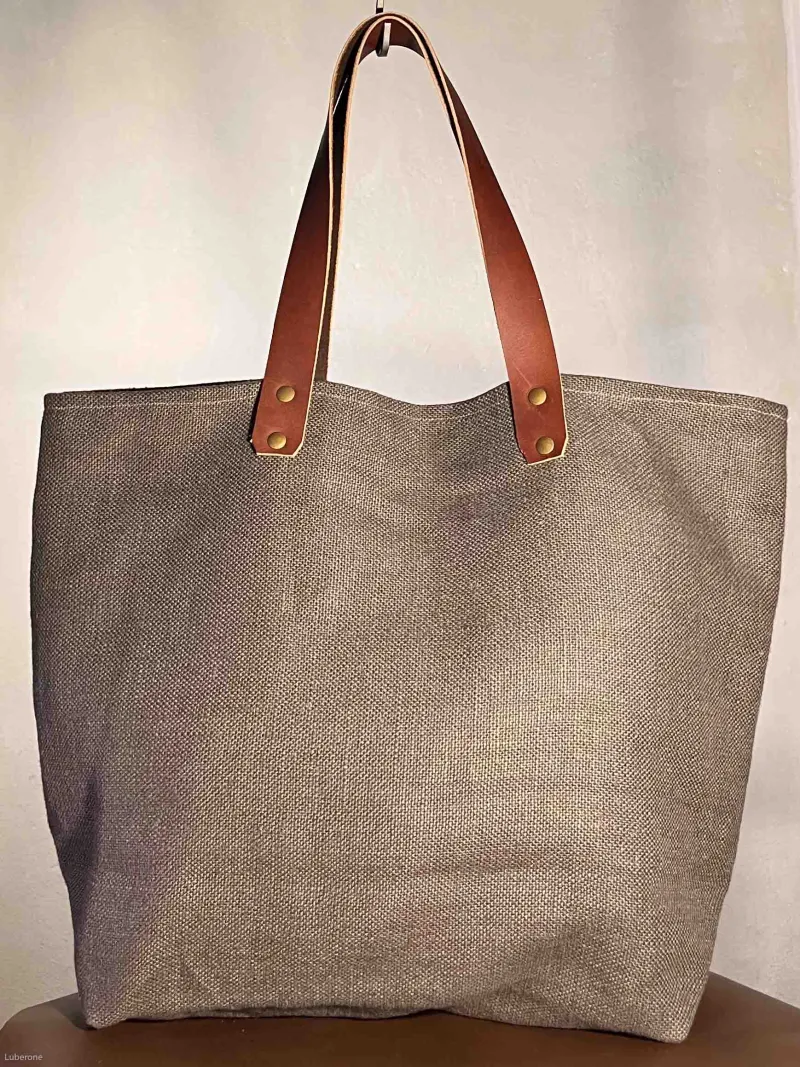 taupe linen tote bag closure face