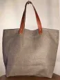 taupe linen tote bag closure face