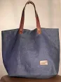navy linen tote bag closure face