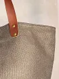 taupe linen tote bag closure handle