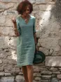 robe-lin-vert-manche-3/4